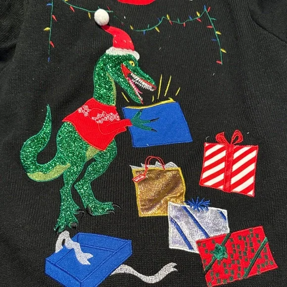 Mens Funny Black Sparkle T-Rex Dinosaur Christmas Holiday
X-Mas Sweater Sz.XL - Picture 7 of 13